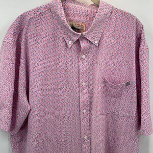 Huk Fishing Men's 2XL Pink & Blue Pattern Short‎ Sleeve Lightweight